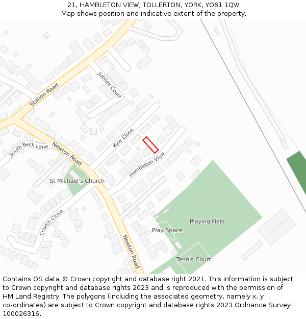 21, HAMBLETON VIEW, TOLLERTON, YORK, YO61 1QW: Location map and indicative extent of plot