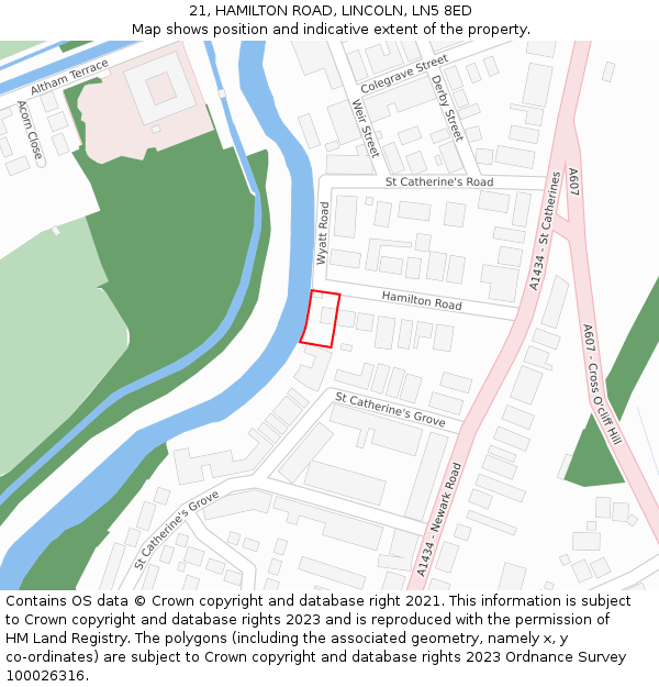 21, HAMILTON ROAD, LINCOLN, LN5 8ED: Location map and indicative extent of plot