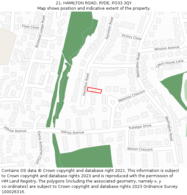 21, HAMILTON ROAD, RYDE, PO33 3QY: Location map and indicative extent of plot