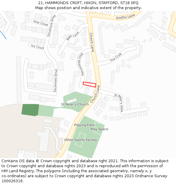 21, HAMMONDS CROFT, HIXON, STAFFORD, ST18 0PQ: Location map and indicative extent of plot