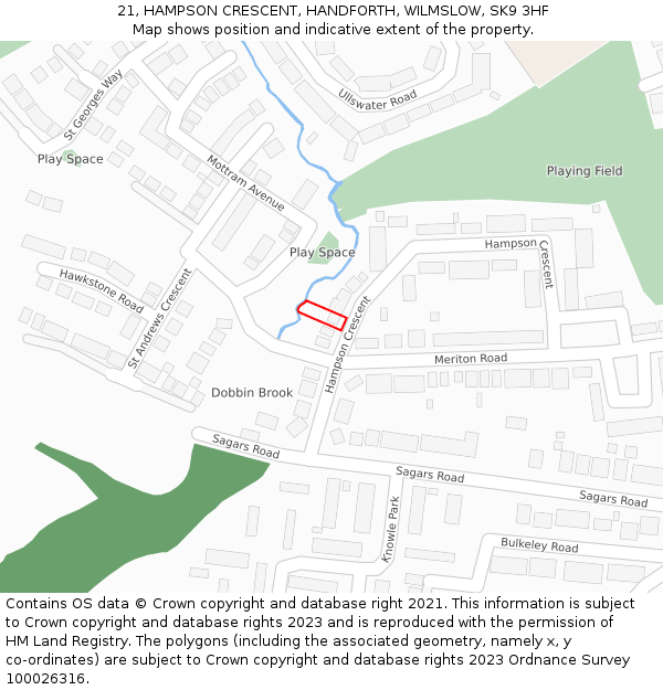 21, HAMPSON CRESCENT, HANDFORTH, WILMSLOW, SK9 3HF: Location map and indicative extent of plot