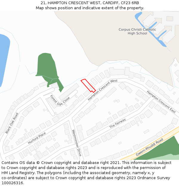 21, HAMPTON CRESCENT WEST, CARDIFF, CF23 6RB: Location map and indicative extent of plot