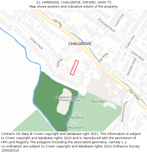 21, HARDINGS, CHALGROVE, OXFORD, OX44 7TJ: Location map and indicative extent of plot