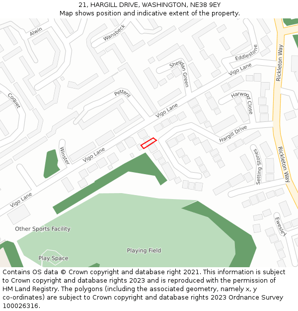 21, HARGILL DRIVE, WASHINGTON, NE38 9EY: Location map and indicative extent of plot