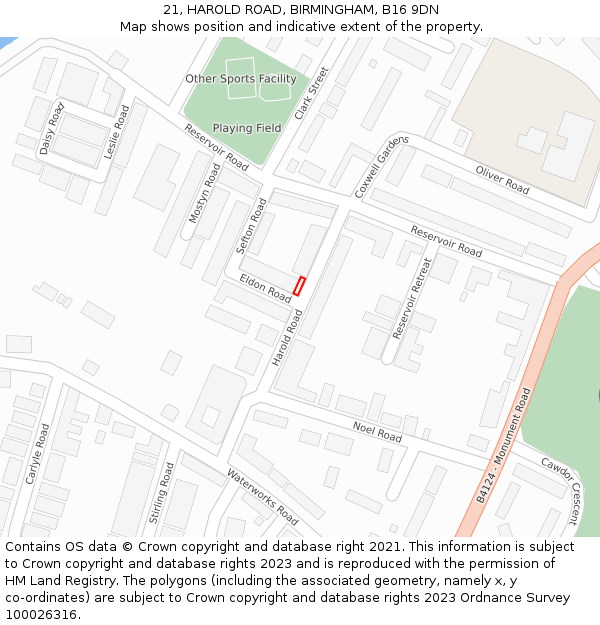 21, HAROLD ROAD, BIRMINGHAM, B16 9DN: Location map and indicative extent of plot