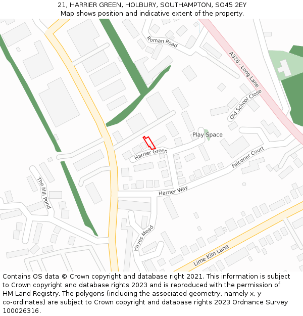 21, HARRIER GREEN, HOLBURY, SOUTHAMPTON, SO45 2EY: Location map and indicative extent of plot