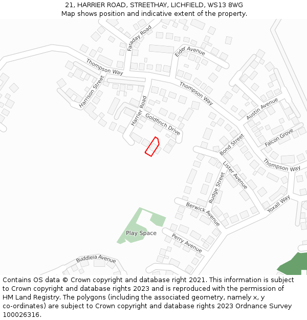 21, HARRIER ROAD, STREETHAY, LICHFIELD, WS13 8WG: Location map and indicative extent of plot