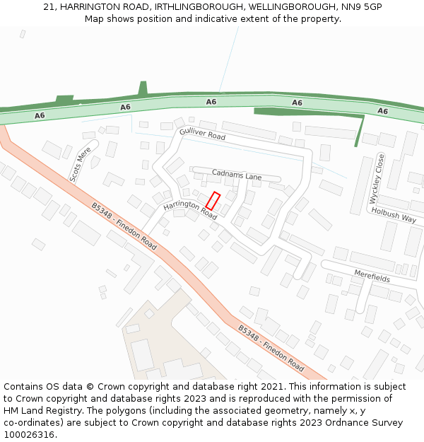 21, HARRINGTON ROAD, IRTHLINGBOROUGH, WELLINGBOROUGH, NN9 5GP: Location map and indicative extent of plot