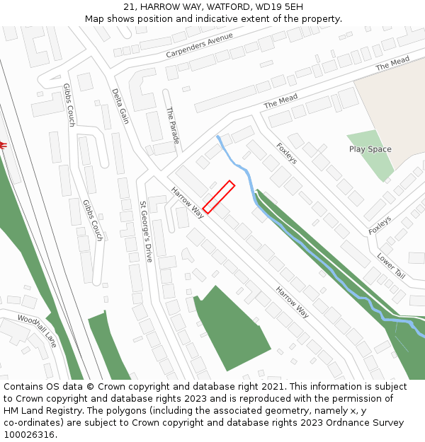 21, HARROW WAY, WATFORD, WD19 5EH: Location map and indicative extent of plot