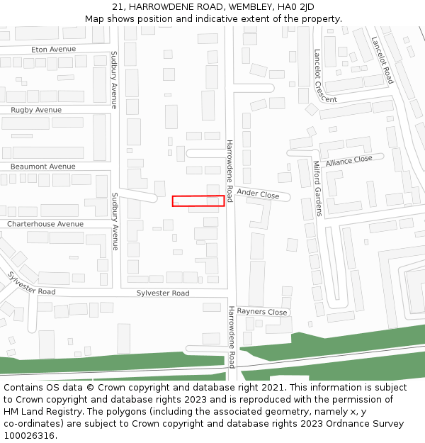 21, HARROWDENE ROAD, WEMBLEY, HA0 2JD: Location map and indicative extent of plot