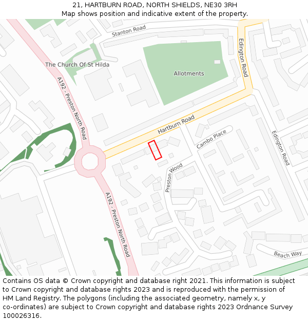 21, HARTBURN ROAD, NORTH SHIELDS, NE30 3RH: Location map and indicative extent of plot