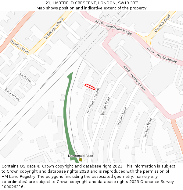 21, HARTFIELD CRESCENT, LONDON, SW19 3RZ: Location map and indicative extent of plot
