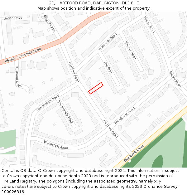 21, HARTFORD ROAD, DARLINGTON, DL3 8HE: Location map and indicative extent of plot