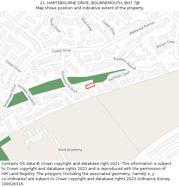 21, HARTSBOURNE DRIVE, BOURNEMOUTH, BH7 7JB: Location map and indicative extent of plot