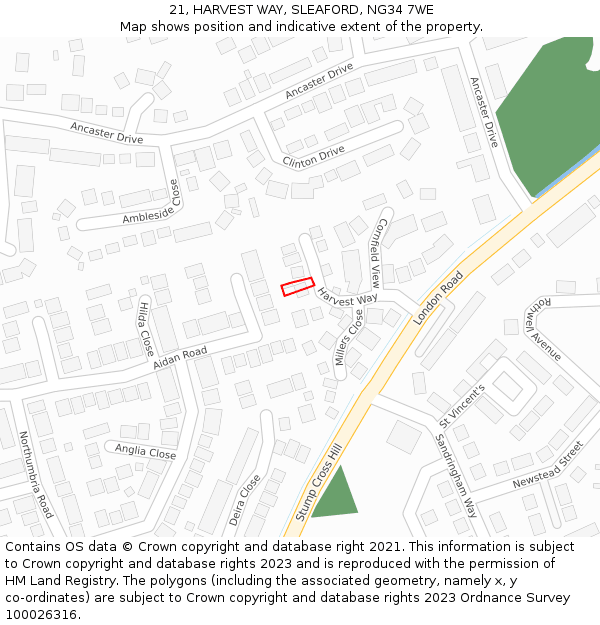 21, HARVEST WAY, SLEAFORD, NG34 7WE: Location map and indicative extent of plot