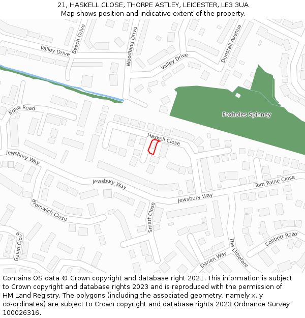 21, HASKELL CLOSE, THORPE ASTLEY, LEICESTER, LE3 3UA: Location map and indicative extent of plot
