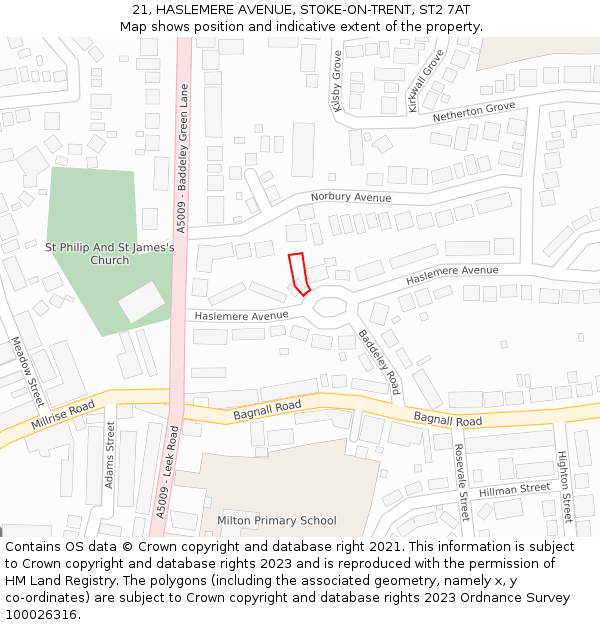 21, HASLEMERE AVENUE, STOKE-ON-TRENT, ST2 7AT: Location map and indicative extent of plot