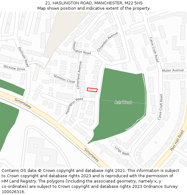 21, HASLINGTON ROAD, MANCHESTER, M22 5HS: Location map and indicative extent of plot