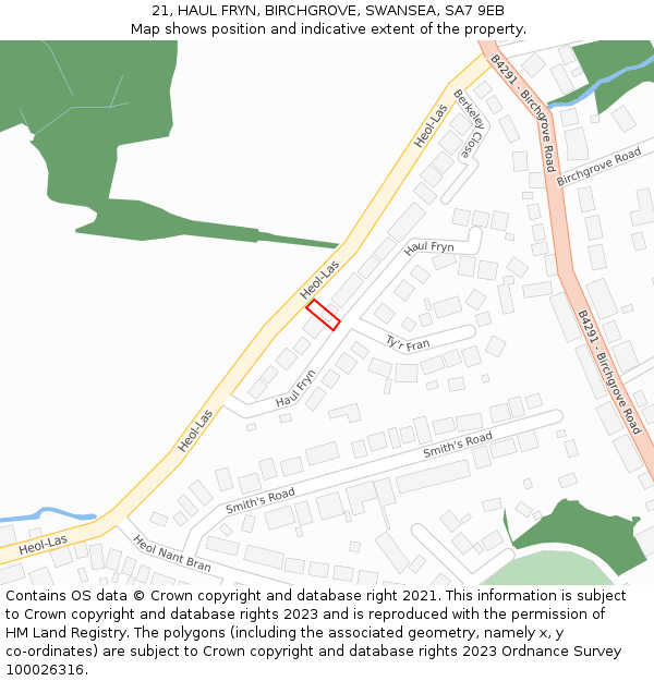 21, HAUL FRYN, BIRCHGROVE, SWANSEA, SA7 9EB: Location map and indicative extent of plot