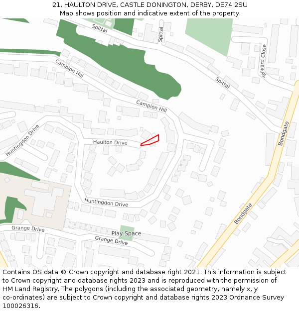 21, HAULTON DRIVE, CASTLE DONINGTON, DERBY, DE74 2SU: Location map and indicative extent of plot