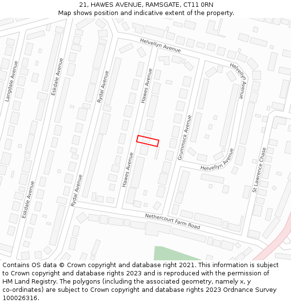 21, HAWES AVENUE, RAMSGATE, CT11 0RN: Location map and indicative extent of plot