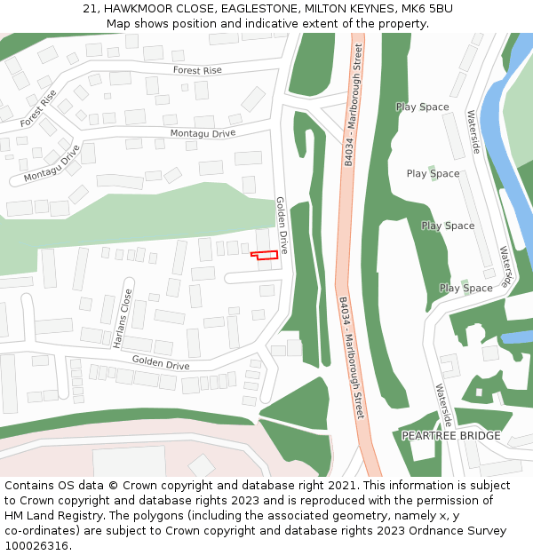 21, HAWKMOOR CLOSE, EAGLESTONE, MILTON KEYNES, MK6 5BU: Location map and indicative extent of plot