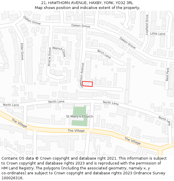 21, HAWTHORN AVENUE, HAXBY, YORK, YO32 3RL: Location map and indicative extent of plot