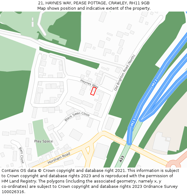 21, HAYNES WAY, PEASE POTTAGE, CRAWLEY, RH11 9GB: Location map and indicative extent of plot