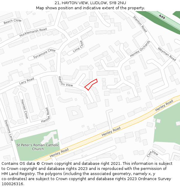 21, HAYTON VIEW, LUDLOW, SY8 2NU: Location map and indicative extent of plot