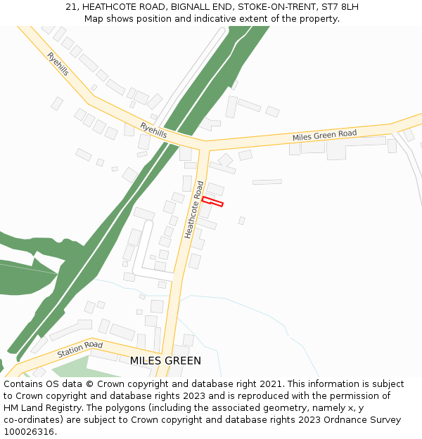 21, HEATHCOTE ROAD, BIGNALL END, STOKE-ON-TRENT, ST7 8LH: Location map and indicative extent of plot