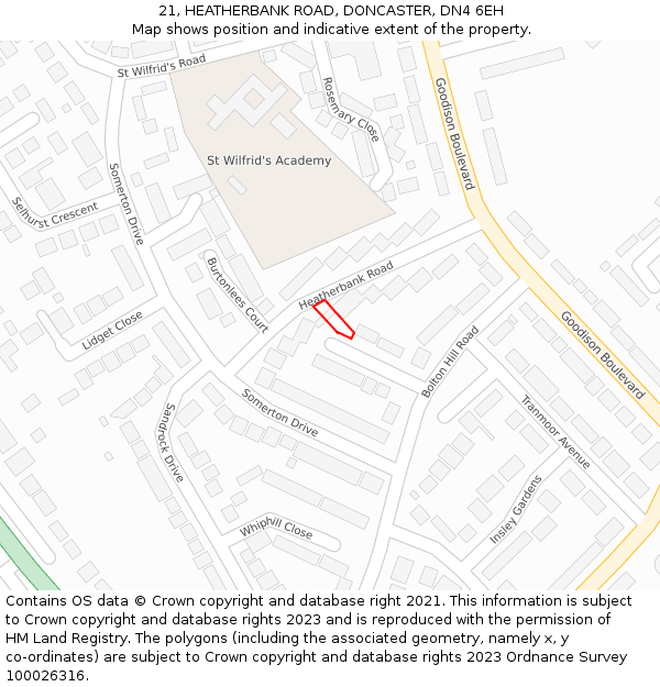 21, HEATHERBANK ROAD, DONCASTER, DN4 6EH: Location map and indicative extent of plot