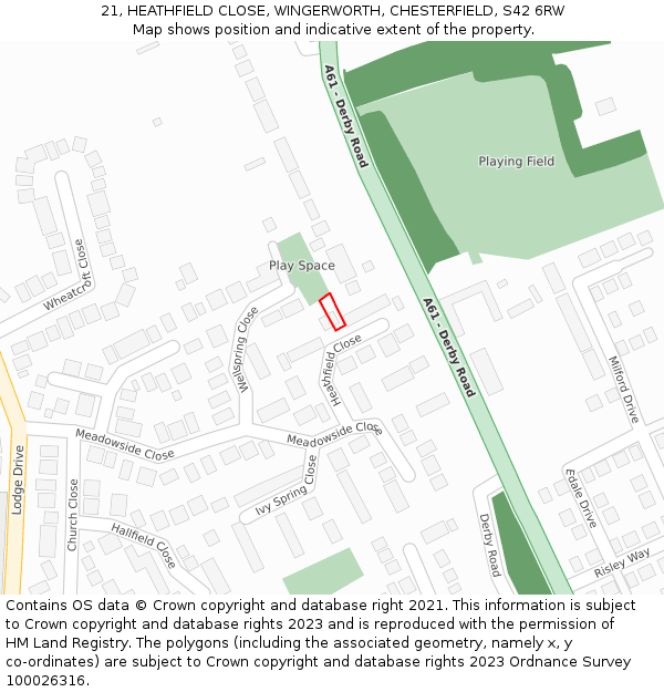 21, HEATHFIELD CLOSE, WINGERWORTH, CHESTERFIELD, S42 6RW: Location map and indicative extent of plot