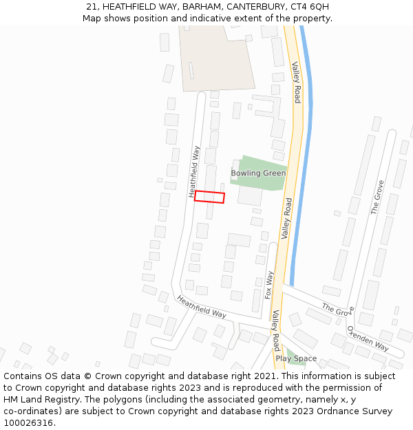 21, HEATHFIELD WAY, BARHAM, CANTERBURY, CT4 6QH: Location map and indicative extent of plot