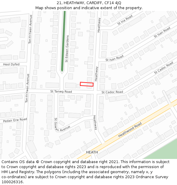 21, HEATHWAY, CARDIFF, CF14 4JQ: Location map and indicative extent of plot