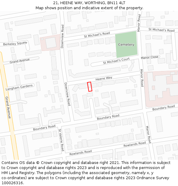 21, HEENE WAY, WORTHING, BN11 4LT: Location map and indicative extent of plot