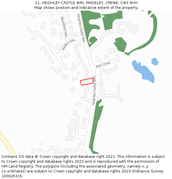 21, HEIGHLEY CASTLE WAY, MADELEY, CREWE, CW3 9HH: Location map and indicative extent of plot