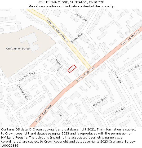 21, HELENA CLOSE, NUNEATON, CV10 7DF: Location map and indicative extent of plot