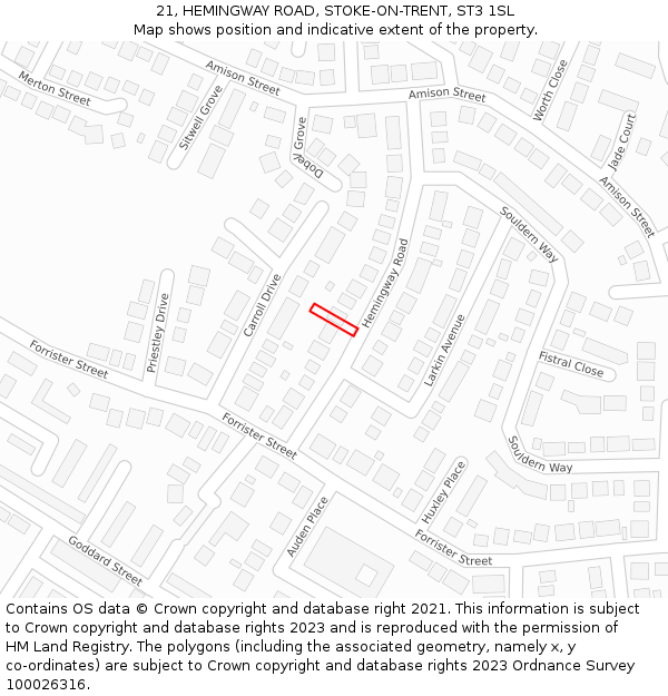 21, HEMINGWAY ROAD, STOKE-ON-TRENT, ST3 1SL: Location map and indicative extent of plot