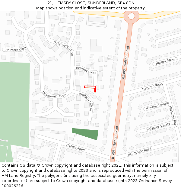 21, HEMSBY CLOSE, SUNDERLAND, SR4 8DN: Location map and indicative extent of plot