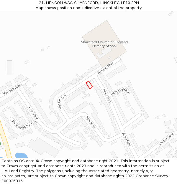 21, HENSON WAY, SHARNFORD, HINCKLEY, LE10 3PN: Location map and indicative extent of plot