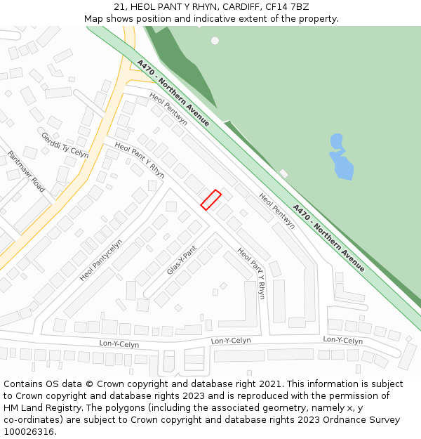 21, HEOL PANT Y RHYN, CARDIFF, CF14 7BZ: Location map and indicative extent of plot