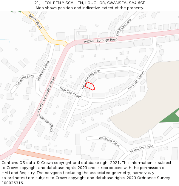 21, HEOL PEN Y SCALLEN, LOUGHOR, SWANSEA, SA4 6SE: Location map and indicative extent of plot