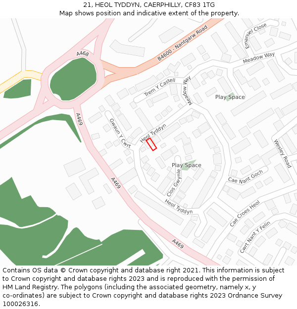 21, HEOL TYDDYN, CAERPHILLY, CF83 1TG: Location map and indicative extent of plot