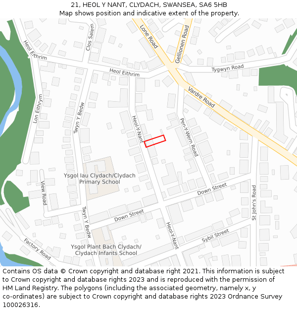 21, HEOL Y NANT, CLYDACH, SWANSEA, SA6 5HB: Location map and indicative extent of plot