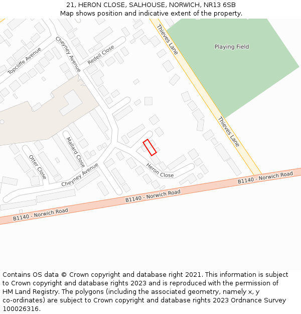 21, HERON CLOSE, SALHOUSE, NORWICH, NR13 6SB: Location map and indicative extent of plot