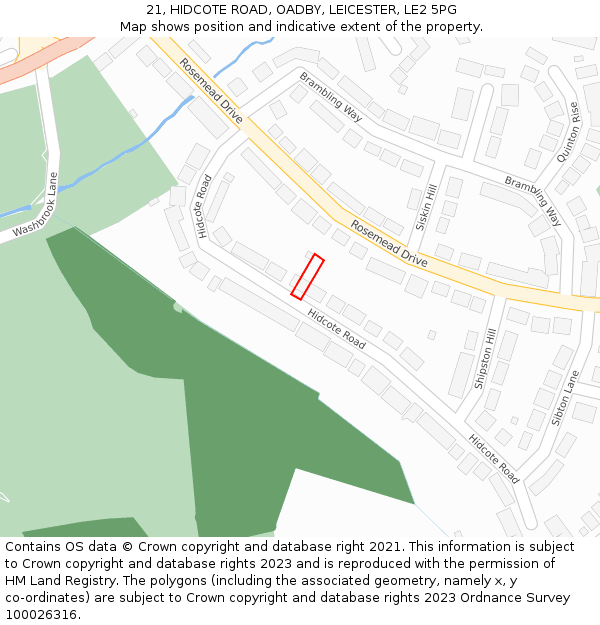 21, HIDCOTE ROAD, OADBY, LEICESTER, LE2 5PG: Location map and indicative extent of plot