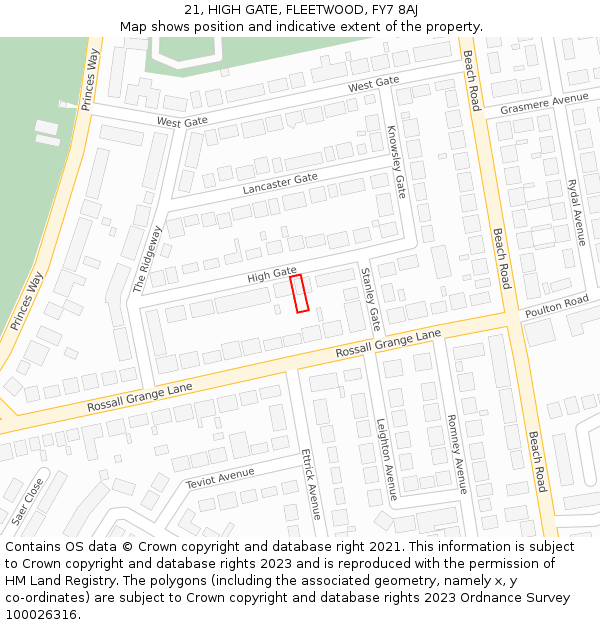 21, HIGH GATE, FLEETWOOD, FY7 8AJ: Location map and indicative extent of plot