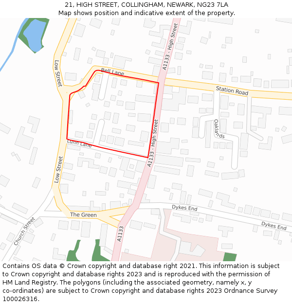 21, HIGH STREET, COLLINGHAM, NEWARK, NG23 7LA: Location map and indicative extent of plot