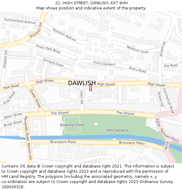 21, HIGH STREET, DAWLISH, EX7 9HH: Location map and indicative extent of plot