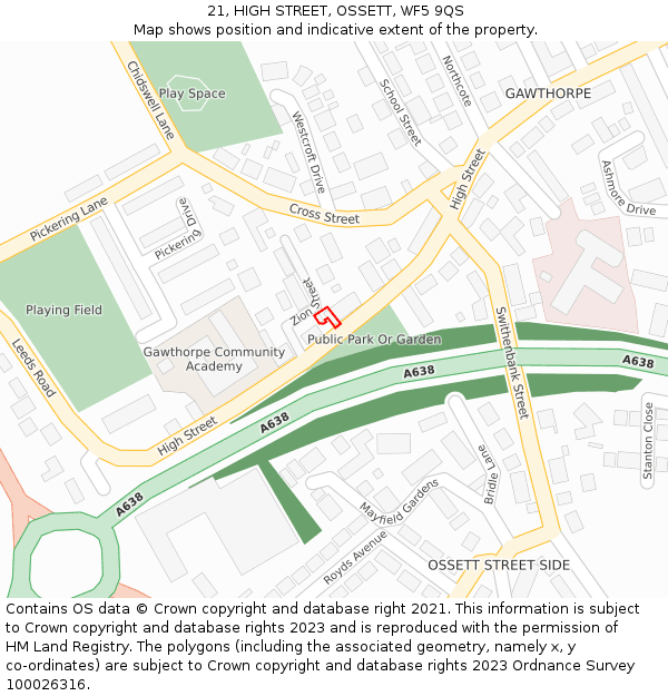 21, HIGH STREET, OSSETT, WF5 9QS: Location map and indicative extent of plot